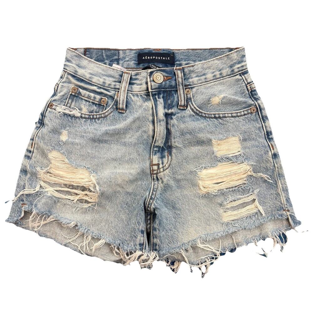 Aeropostale Womens 90's High Rise Cut Off Jean Shorts 00 Distressed Festival